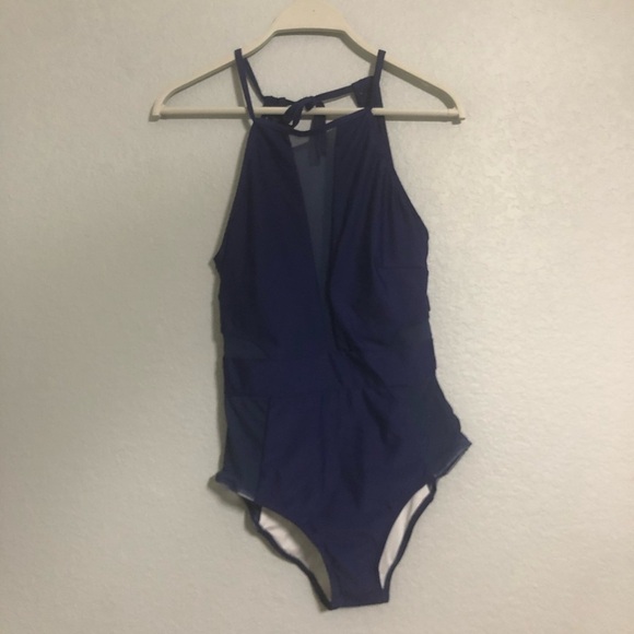Holipick high neck mesh cutout swimsuit small navy blue new - Picture 2 of 15